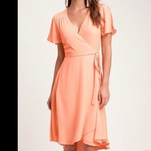 LuLus midi wrap peach dress XL